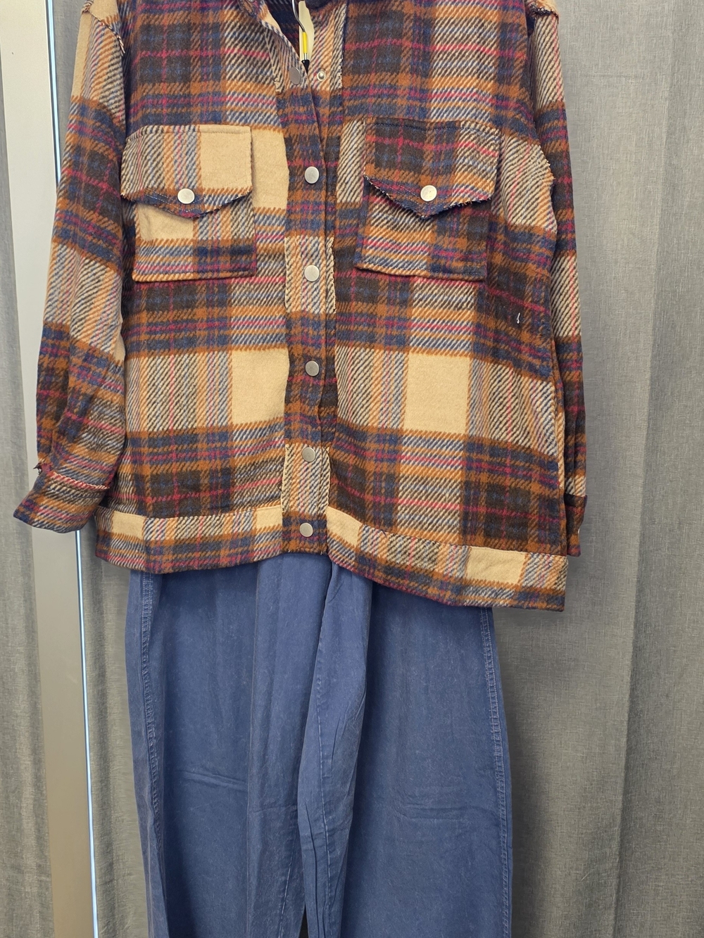 Plaid Utility Shacket in Mustard & Brown - Gigio - Picture 3 of 7